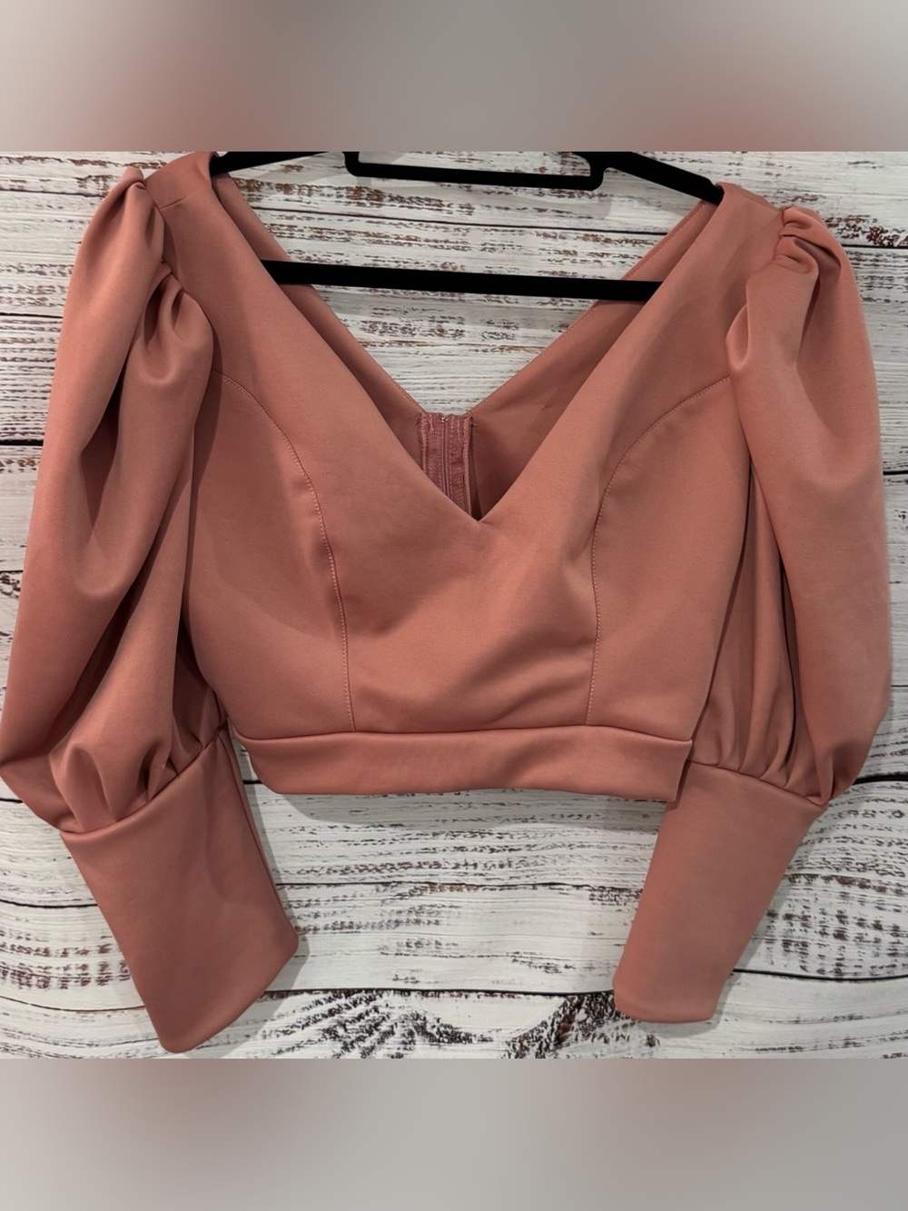 Merc by Maria Esperanza V-Neck Puff Sleeve Crop Top in Dusty Rose